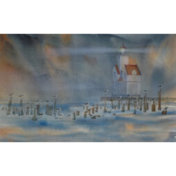 #004 Fogged Lighthouse Original watercolor 22.5" x 14.5"